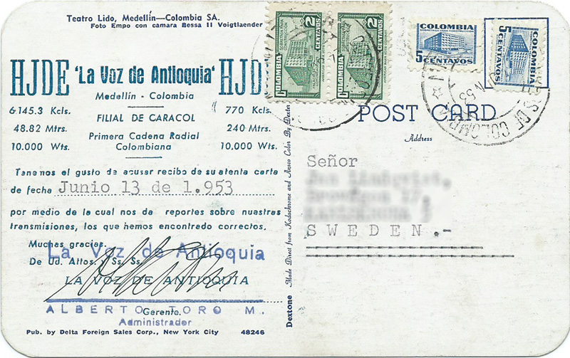 HJDE, La Voz de Antioquia, Medellin, Colombia 1953