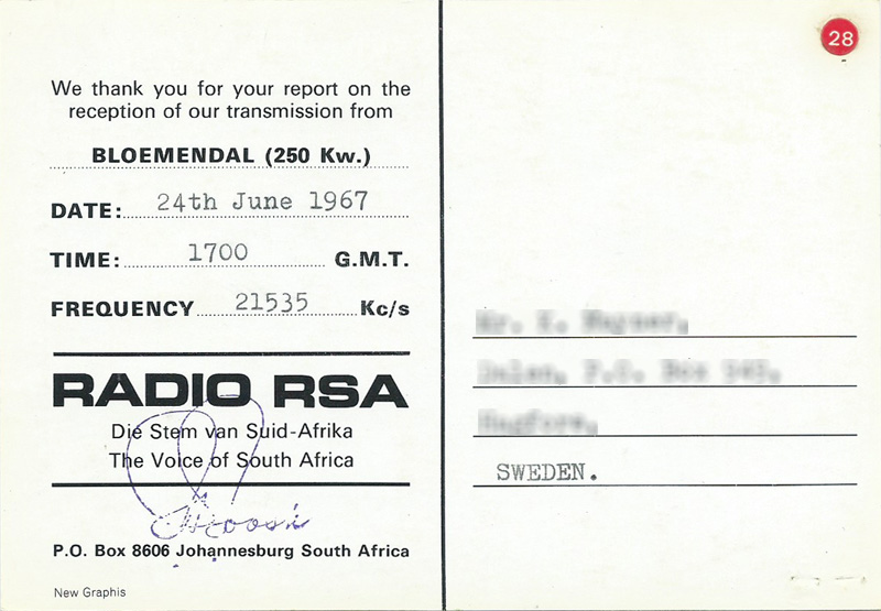 Radio RSA South Africa 1967