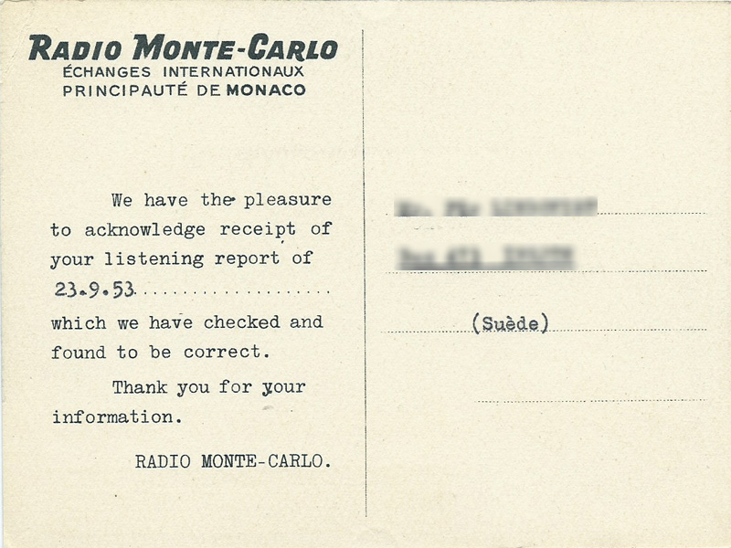 Radio Monte-Carlo, Monaco 1953