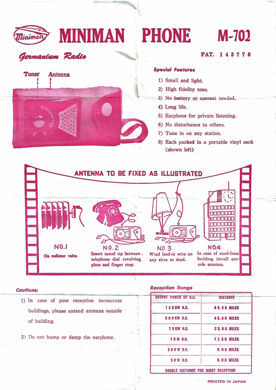 Miniman M-702 instruction sheet